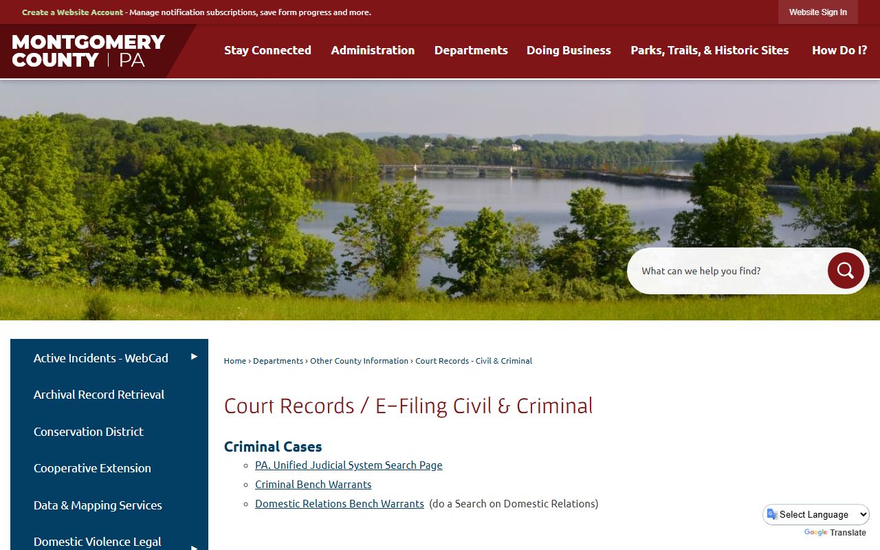 Montgomery County court records and e-filing hub page