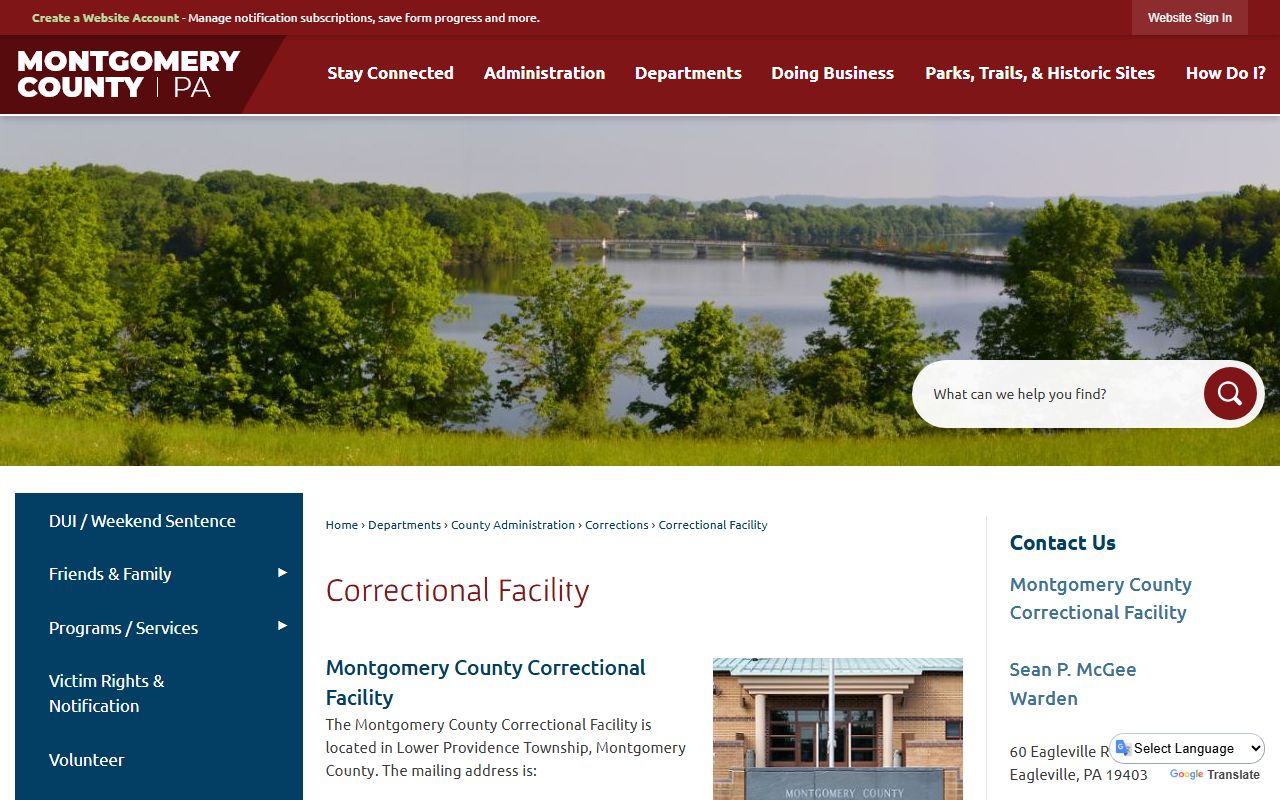Montgomery County Correctional Facility page with inmate information