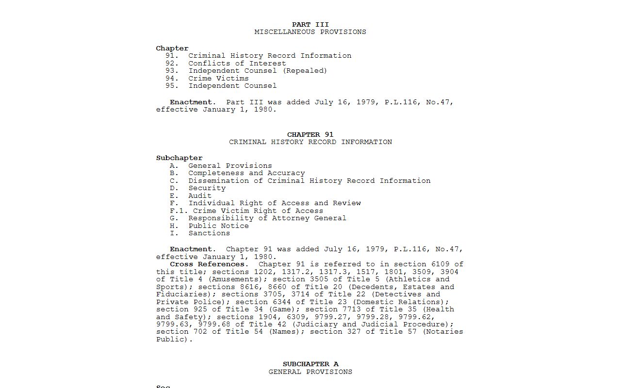 Pennsylvania Criminal History Record Information Act for Montgomery County arrest records