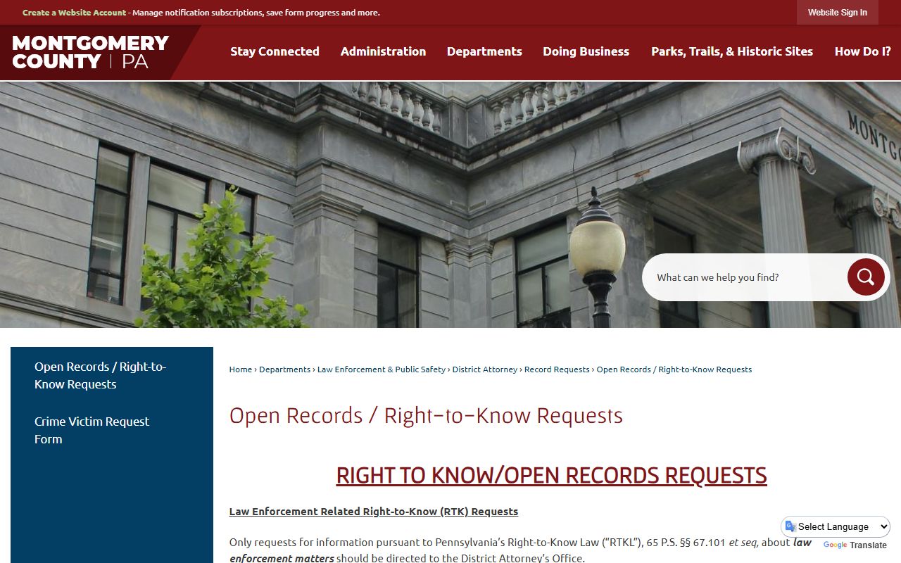 Montgomery County District Attorney page tied to arrest and criminal records