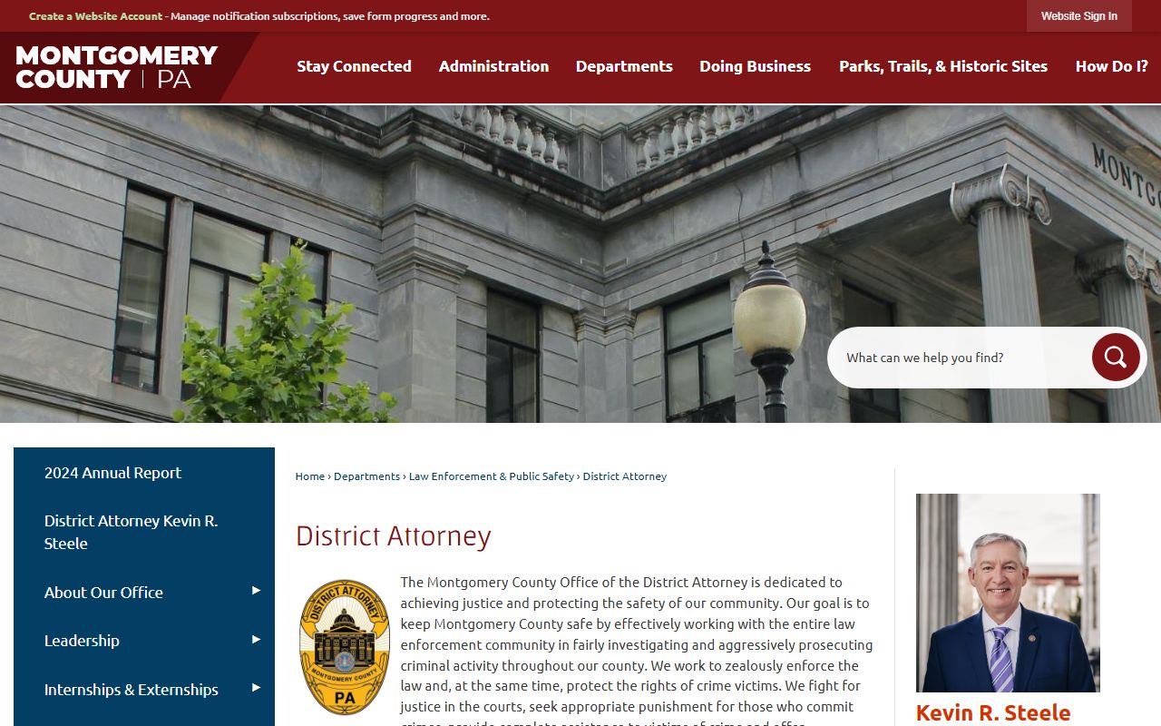 Montgomery County District Attorney office for arrest record and open records requests