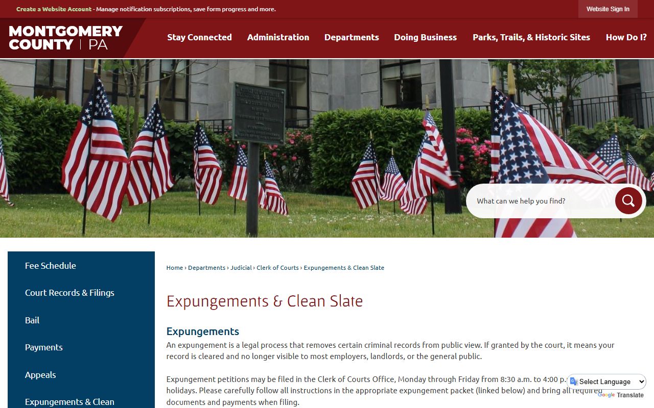 Montgomery County expungements and Clean Slate page for arrest records