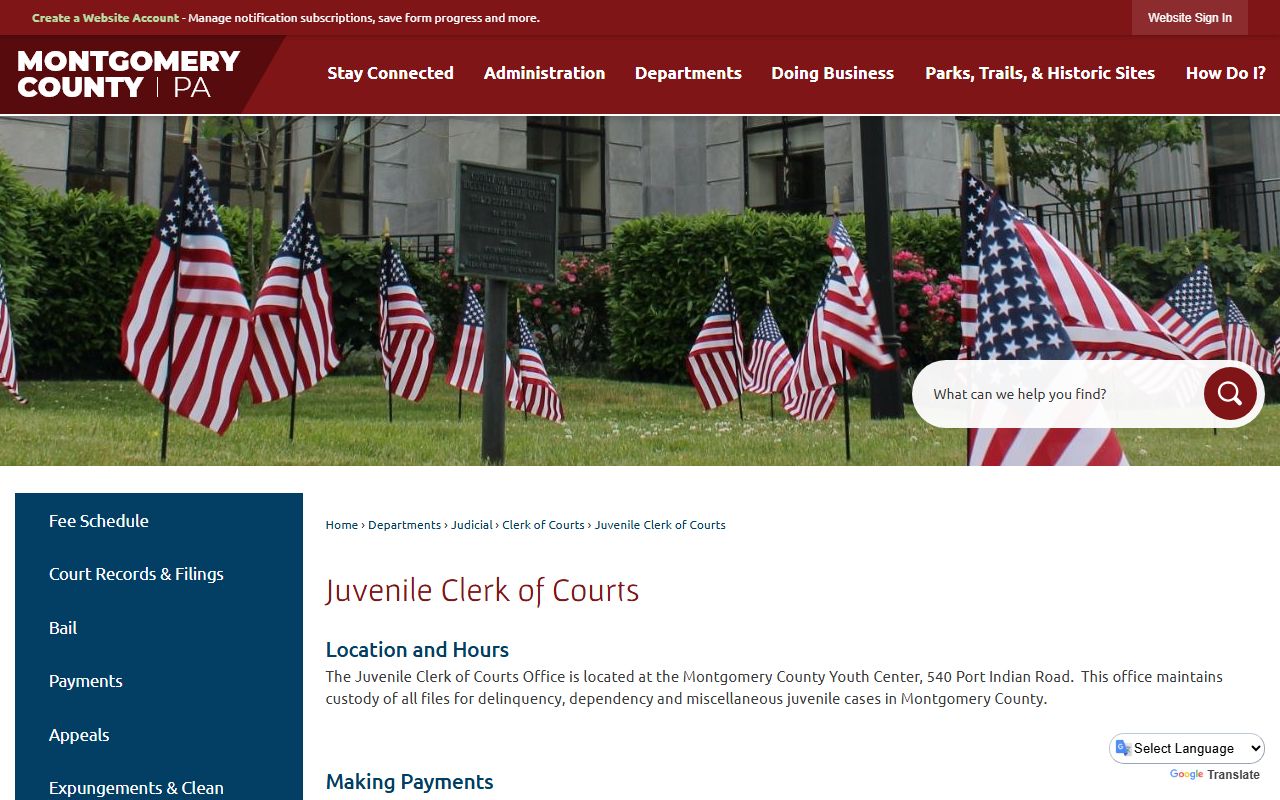 Montgomery County Juvenile Clerk of Courts page for juvenile arrest records