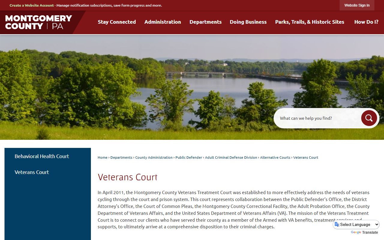 Montgomery County Veterans Treatment Court page for specialty court records