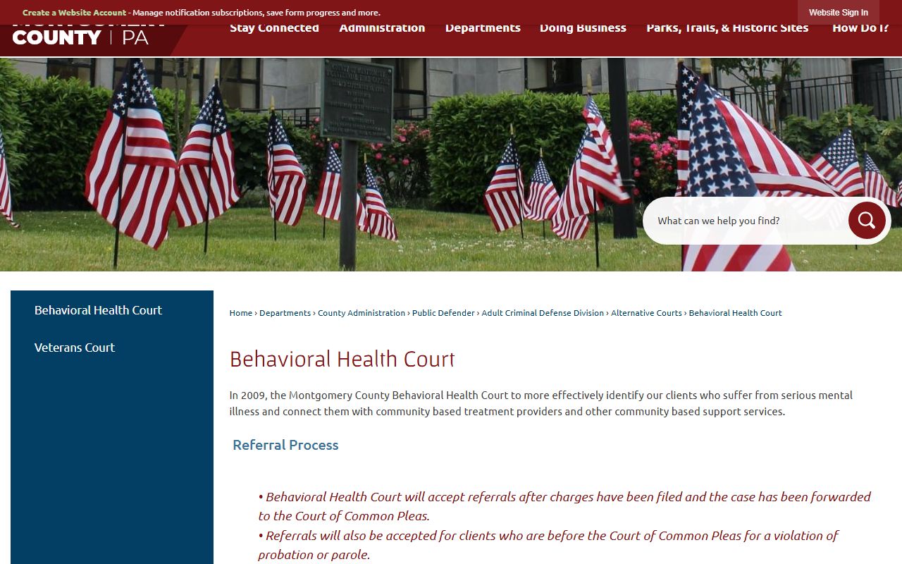 Montgomery County Behavioral Health Court page for specialty court records