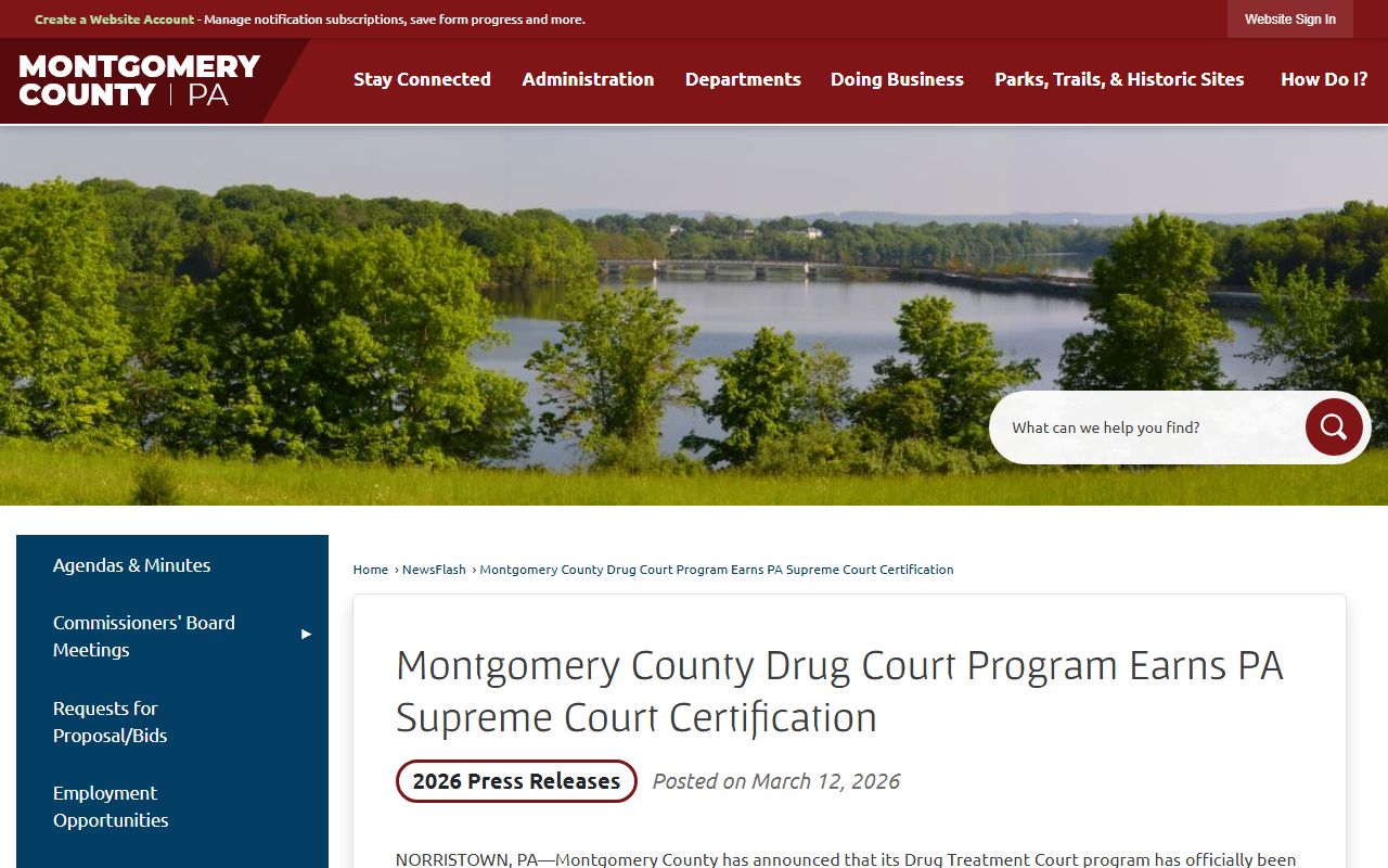 Montgomery County Drug Treatment Court certification announcement for court records