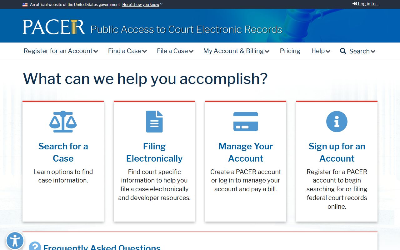 PACER federal court records system used for Montgomery County federal cases
