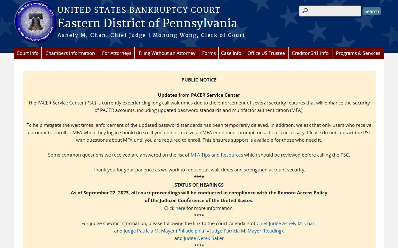 U.S. Bankruptcy Court Eastern District of Pennsylvania for federal records