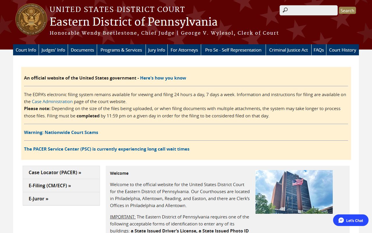 U.S. District Court Eastern District of Pennsylvania for Montgomery County federal records