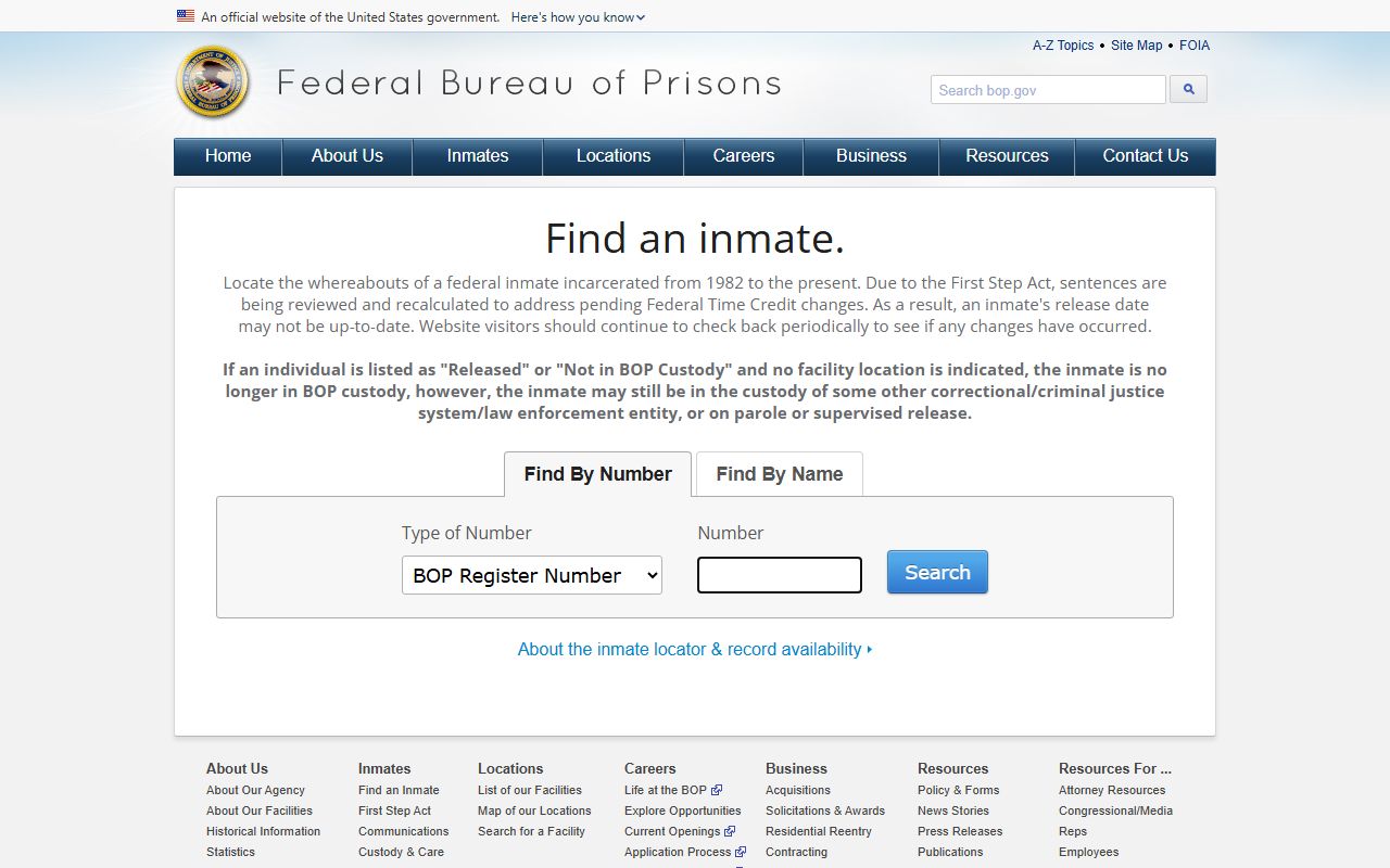 Federal Bureau of Prisons inmate locator for Montgomery County federal custody