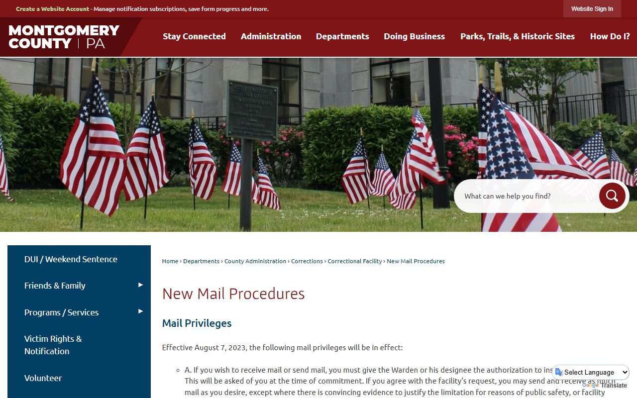 Montgomery County jail mail procedures for inmate records
