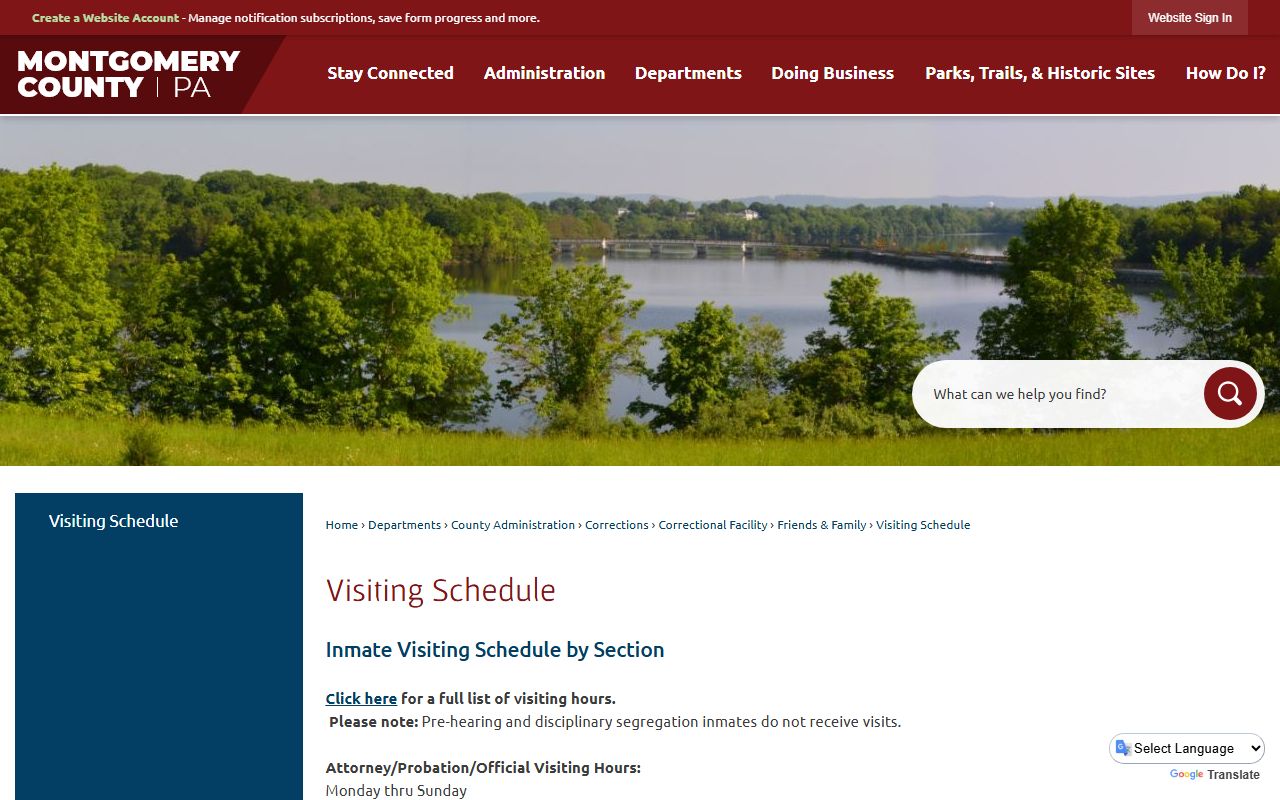 Montgomery County jail visiting schedule for inmate records