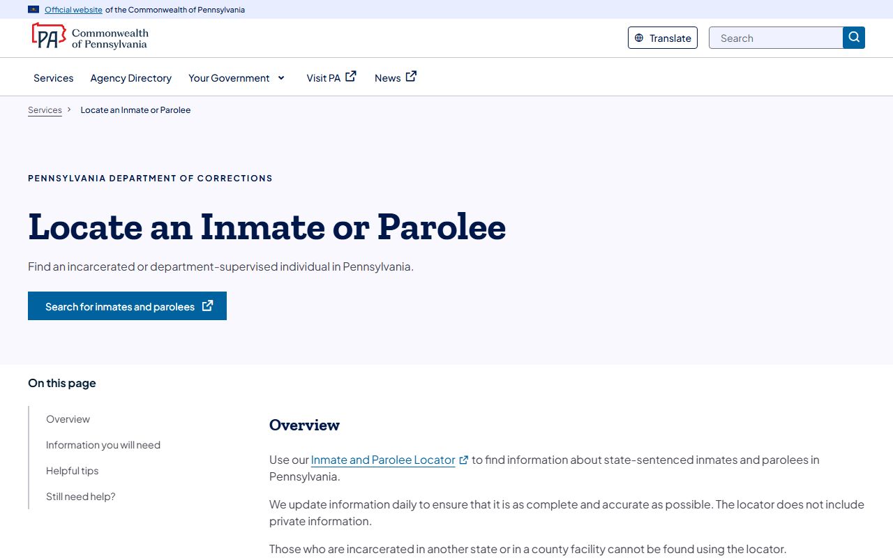Pennsylvania DOC inmate and parolee locator for Montgomery County inmate search