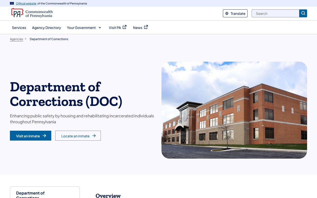 Pennsylvania Department of Corrections page used for Montgomery County inmate records
