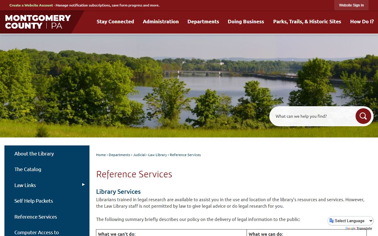 Montgomery County Law Library reference services for court records research