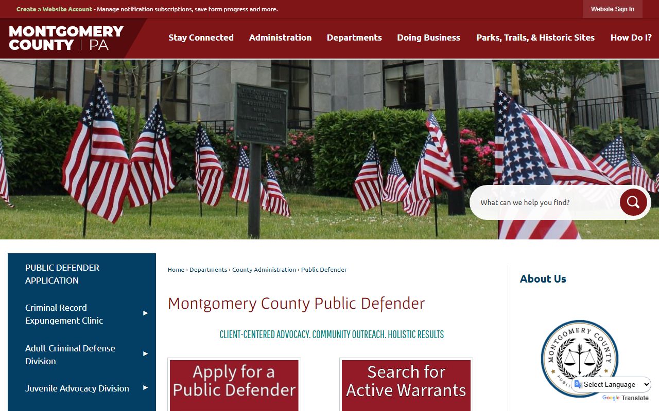 Montgomery County Public Defender page for court record and criminal help