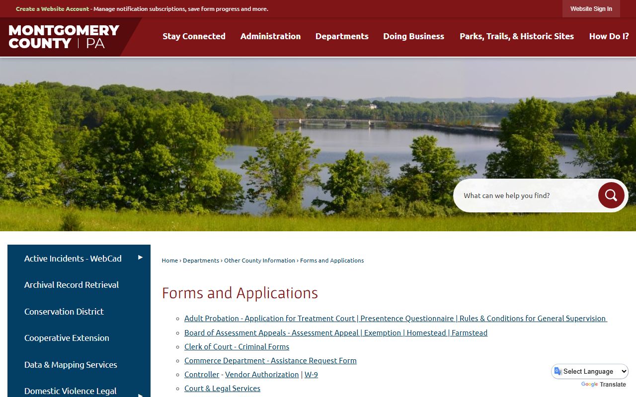 Montgomery County forms and applications for public records