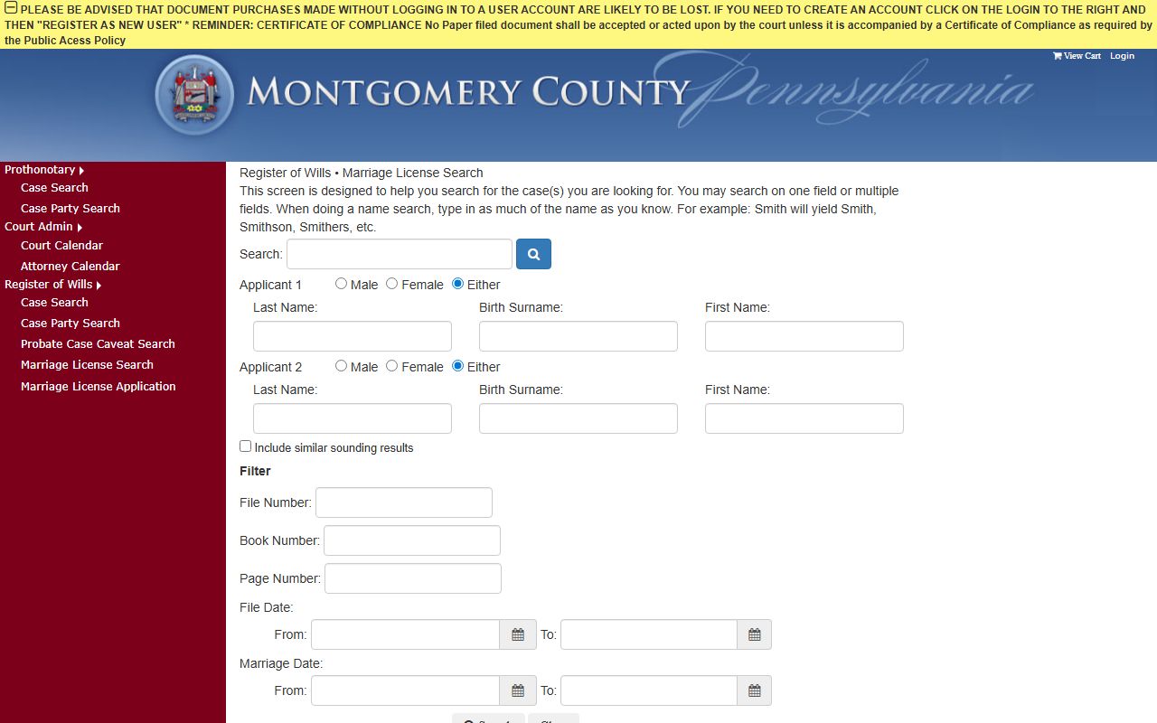 Montgomery County marriage license search for marriage records
