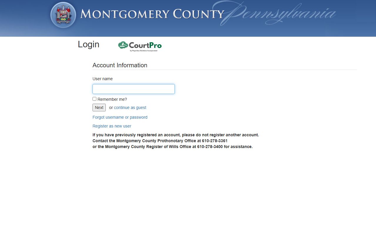 Montgomery County Register of Wills e-filing system for probate records