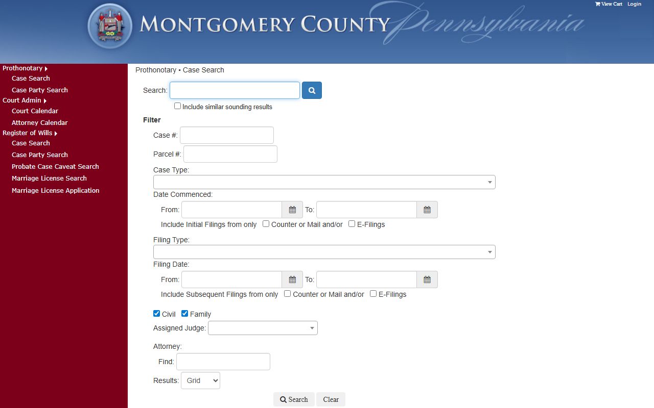Montgomery County Register of Wills public access probate search for probate records