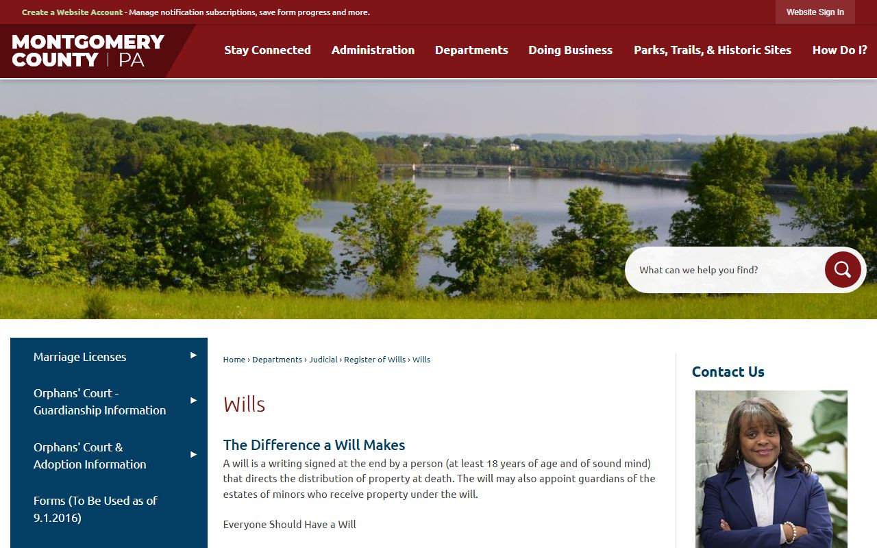Montgomery County wills page for probate records