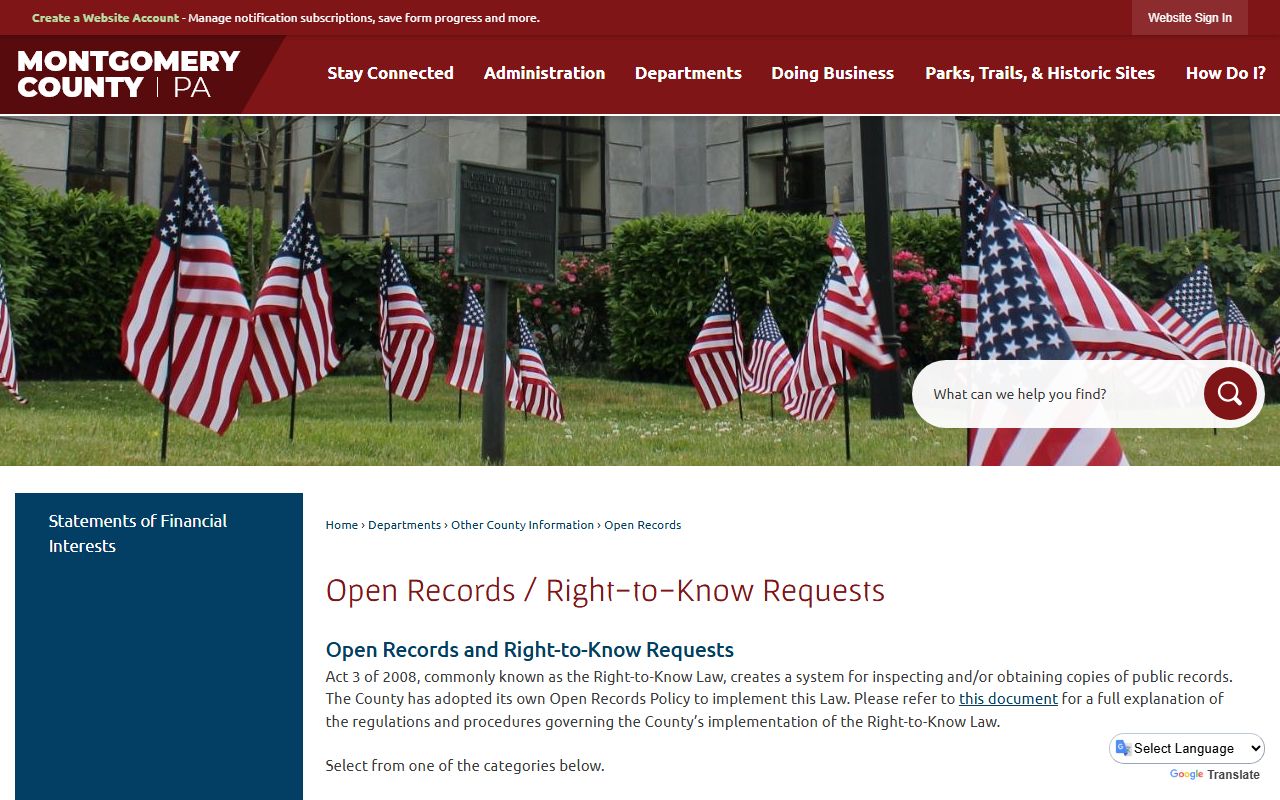 Montgomery County open records and Right-to-Know information for public records