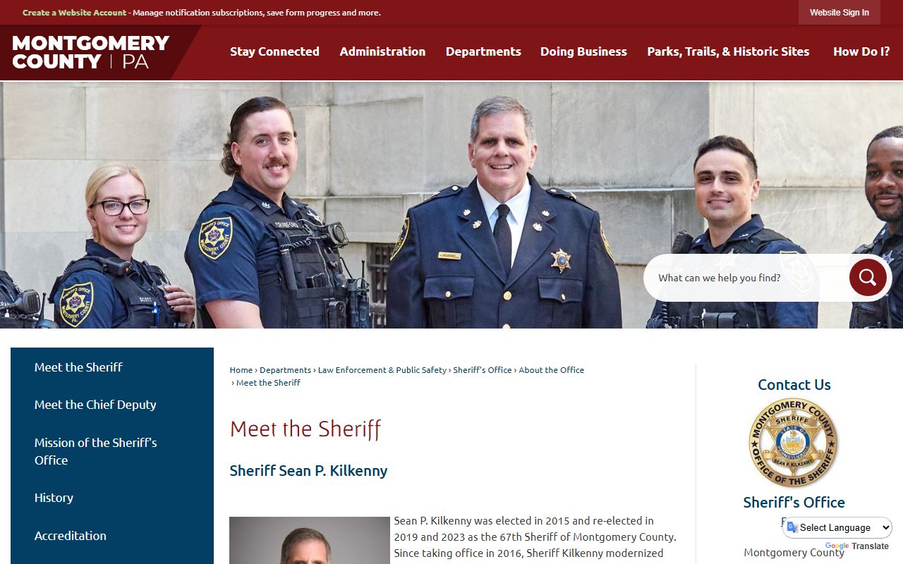 Montgomery County Sheriff biography page tied to warrant records