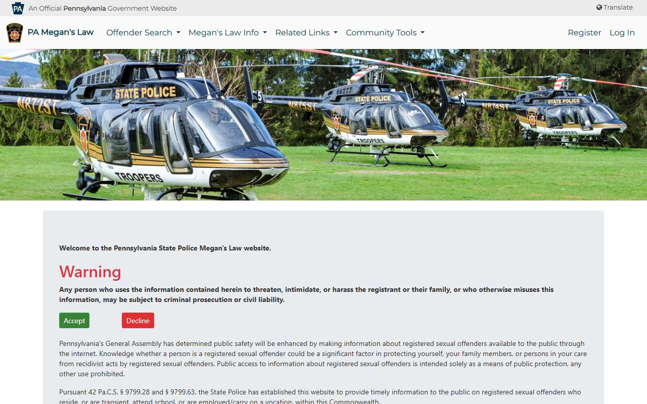 Pennsylvania Megan's Law registry related to Montgomery County warrant searches